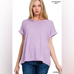 🆕 Zenana SOFT MELANGE HACCI SHORT SLEEVE ROUND NECK TOP